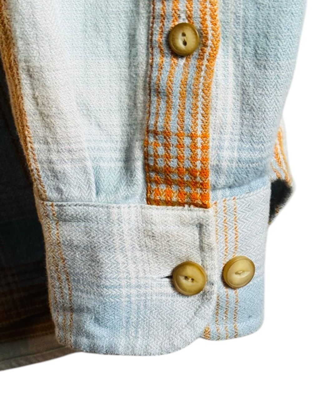 Roots Organic Cotton Flannel Plaid Shirt - Light Blue/Orange - Small - Picture 5 of 7